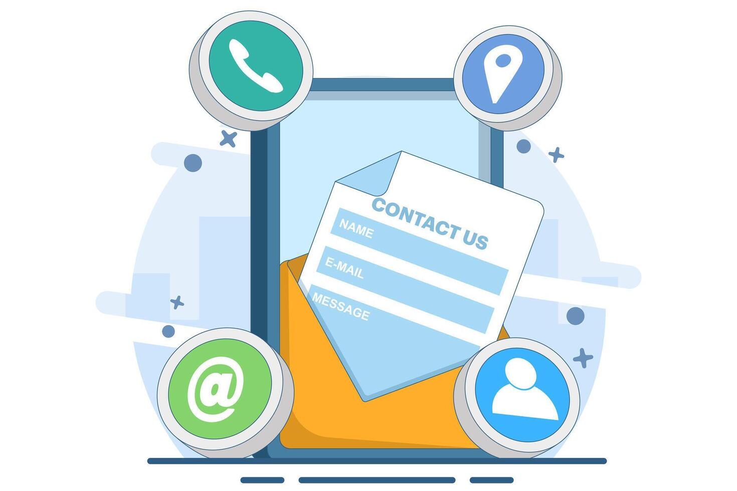 contact us concept, customer service, online support, hotline, help desk. Call center, online customer support. Contact Us Customer Service for Personal Assistant Service. illustration. vector