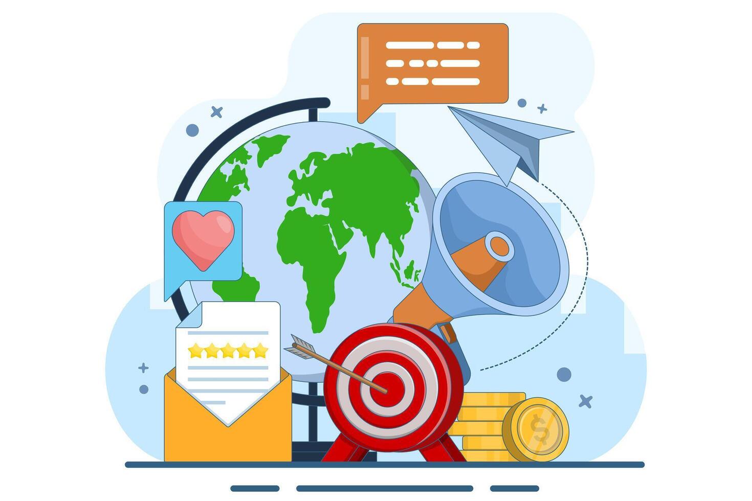 Public relations concept, marketing campaign, public relations in social media promotion. Digital marketing media management and strategy. Ideas for making announcements through mass media. vector