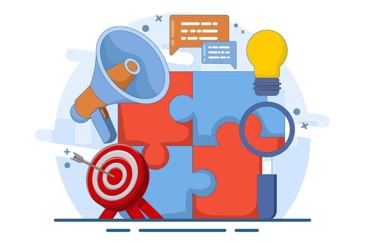 Business solutions and support concept, problem solving and decision making, innovative ideas. Connecting puzzle elements, team metaphor, business approach, brainstorming. illustration. vector
