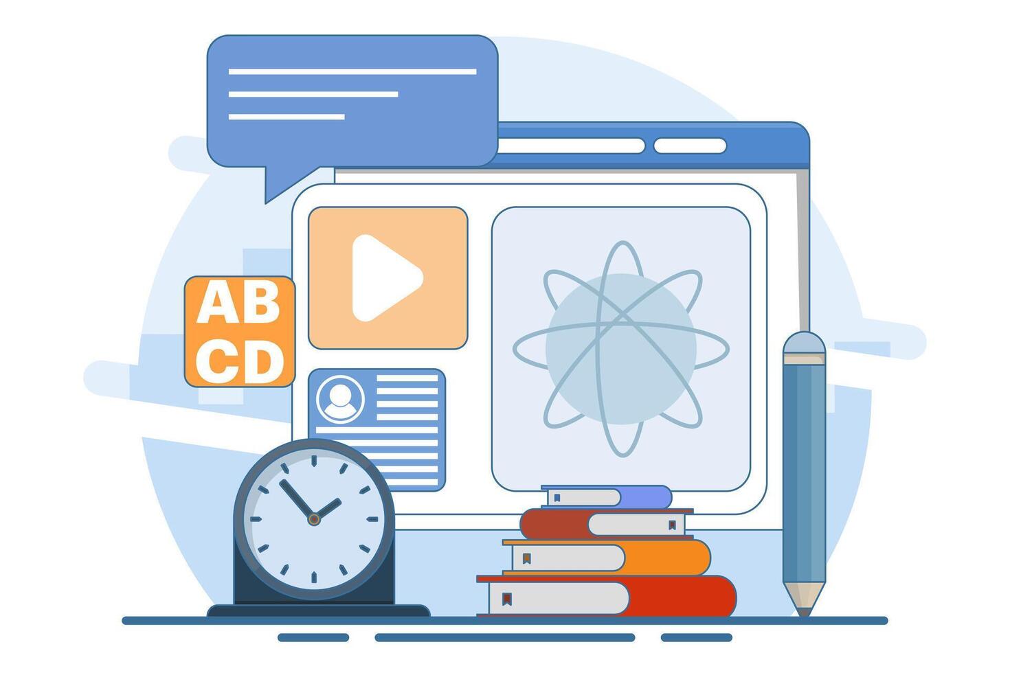 Modern online education concept for website banner. e-learning, internet courses, applied learning, university studies, classroom, tutorials, library on computer. flat illustration. vector