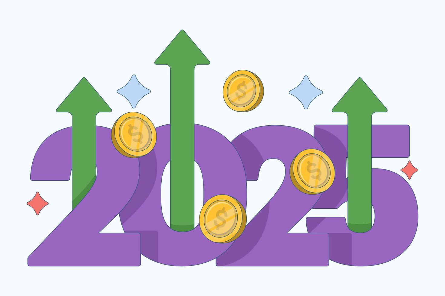 economic growth concept 2025. business development and improvement 2025. illustration of number 2025 with up arrow and coin. flat illustration on background. vector