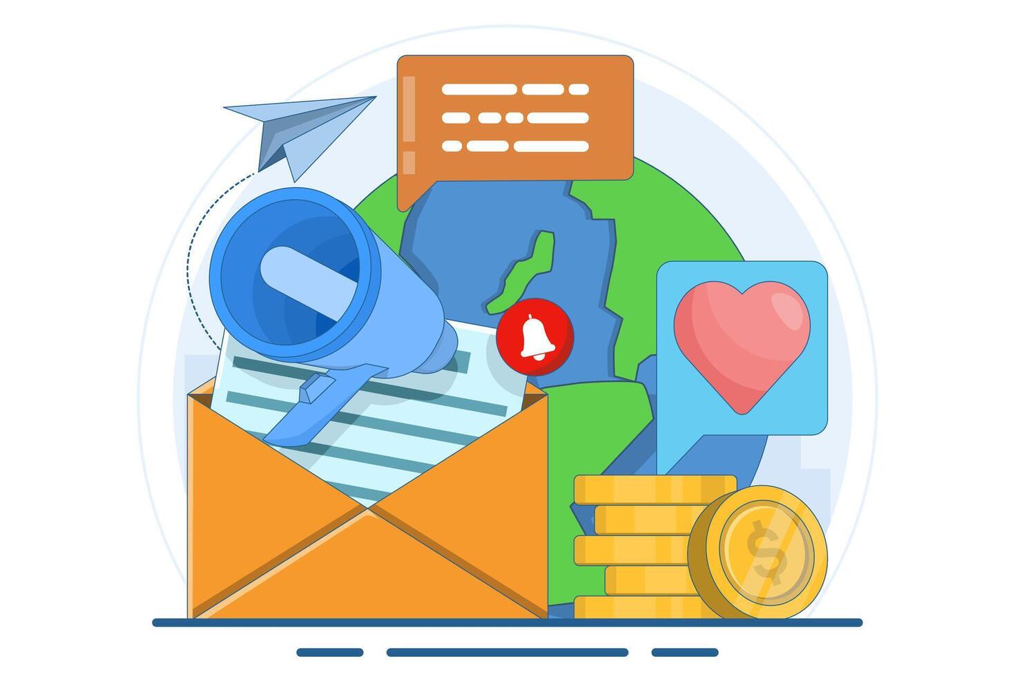 Public relations concept, marketing campaign, public relations in social media promotion. Digital marketing media management and strategy. Ideas for making announcements through mass media. vector
