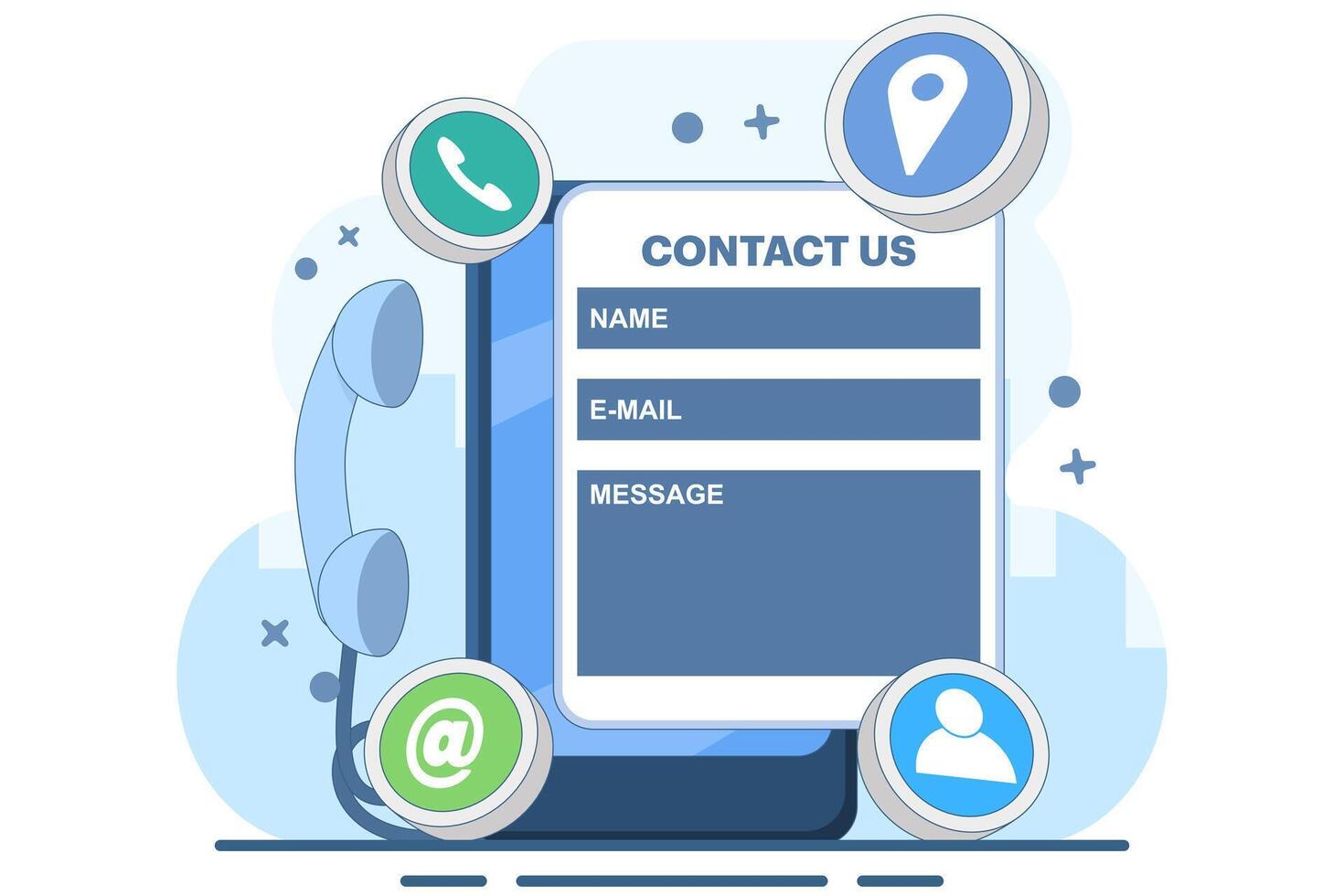 contact us concept, customer service, online support, hotline, help desk. Call center, online customer support. Contact Us Customer Service for Personal Assistant Service. illustration. vector