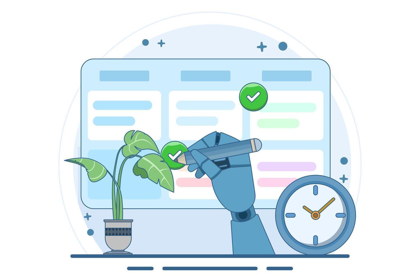 Schedule planning concept. flat illustration banner. Work tasks, filling checklist, making schedule using calendar. To-do list. Business and organization. Flat illustration. vector