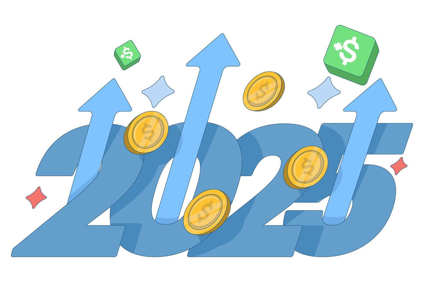economic growth concept 2025. business development and improvement 2025. illustration of number 2025 with up arrow and coin. flat illustration on background. vector