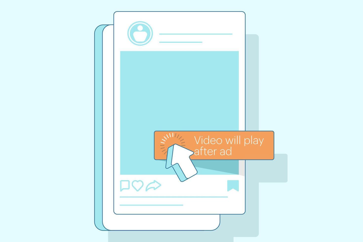 Unskippable Social Media Ads Concept. In-stream short ads that viewers have to watch while watching the . Digital marketing business promotion is running with online broadcasting. vector