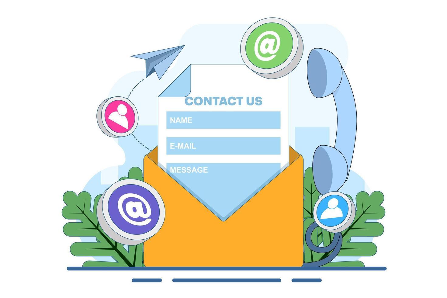 contact us concept, customer service, online support, hotline, help desk. Call center, online customer support. Contact Us Customer Service for Personal Assistant Service. illustration. vector