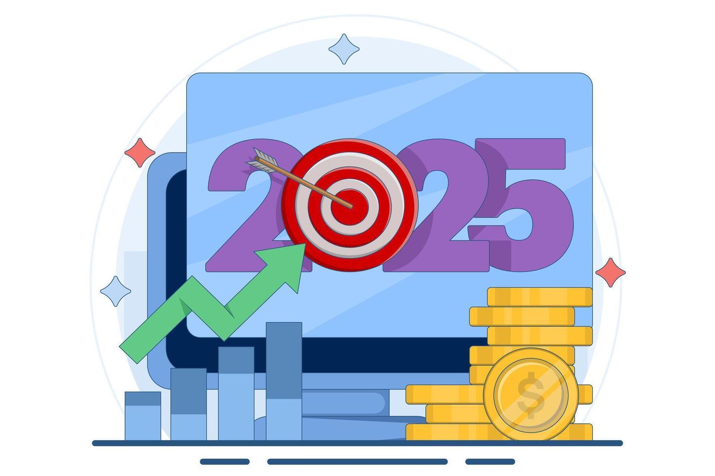 economic growth concept 2025. business development and improvement 2025. illustration of number 2025 with up arrow and coin. flat illustration on background. vector