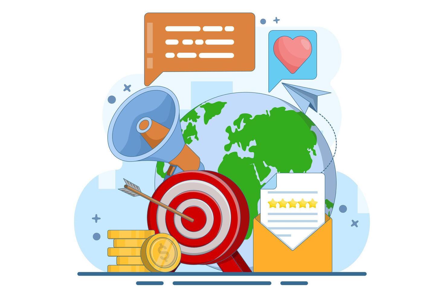 Public relations concept, marketing campaign, public relations in social media promotion. Digital marketing media management and strategy. Ideas for making announcements through mass media. vector