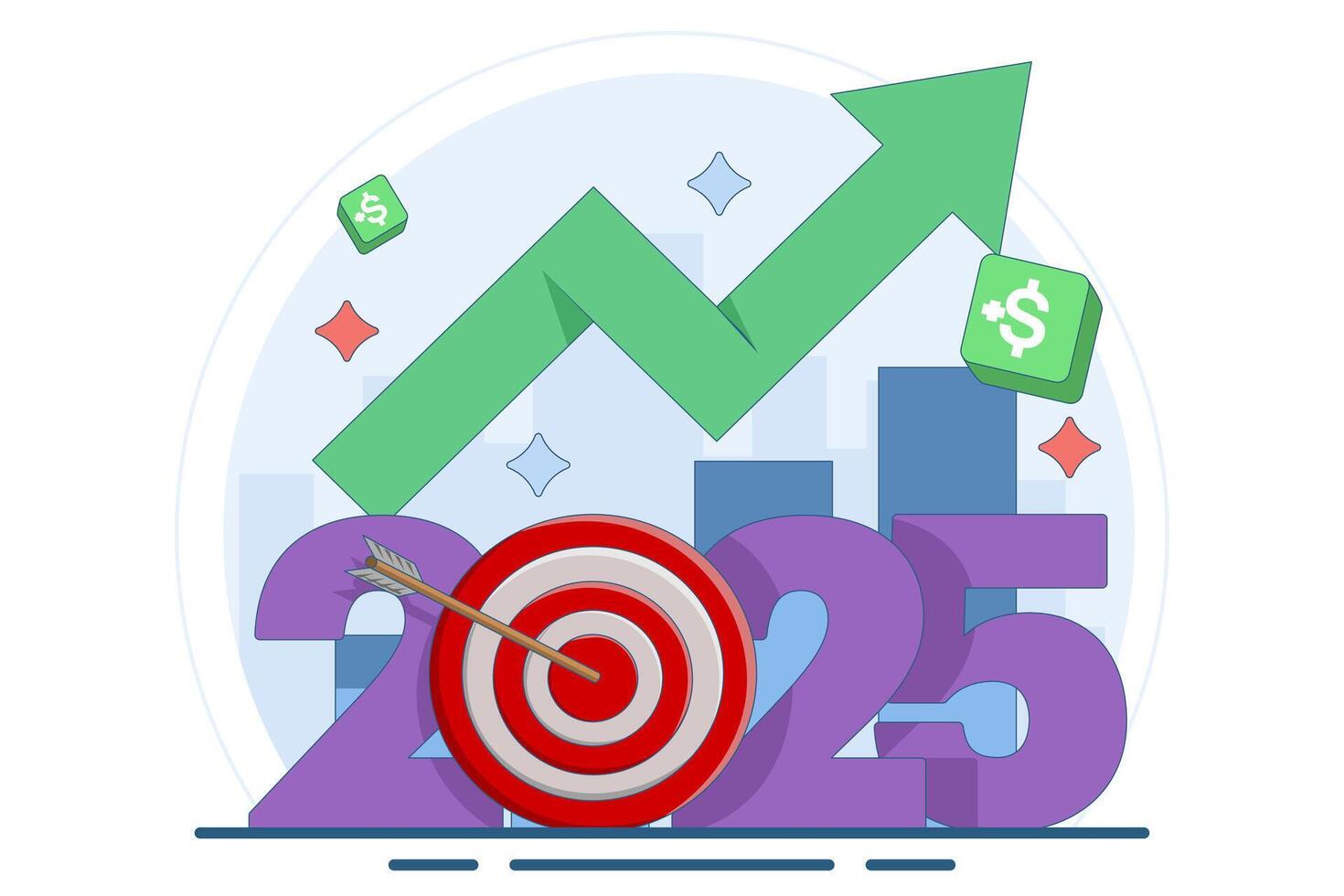 economic growth concept 2025. business development and improvement 2025. illustration of number 2025 with up arrow and coin. flat illustration on background. vector