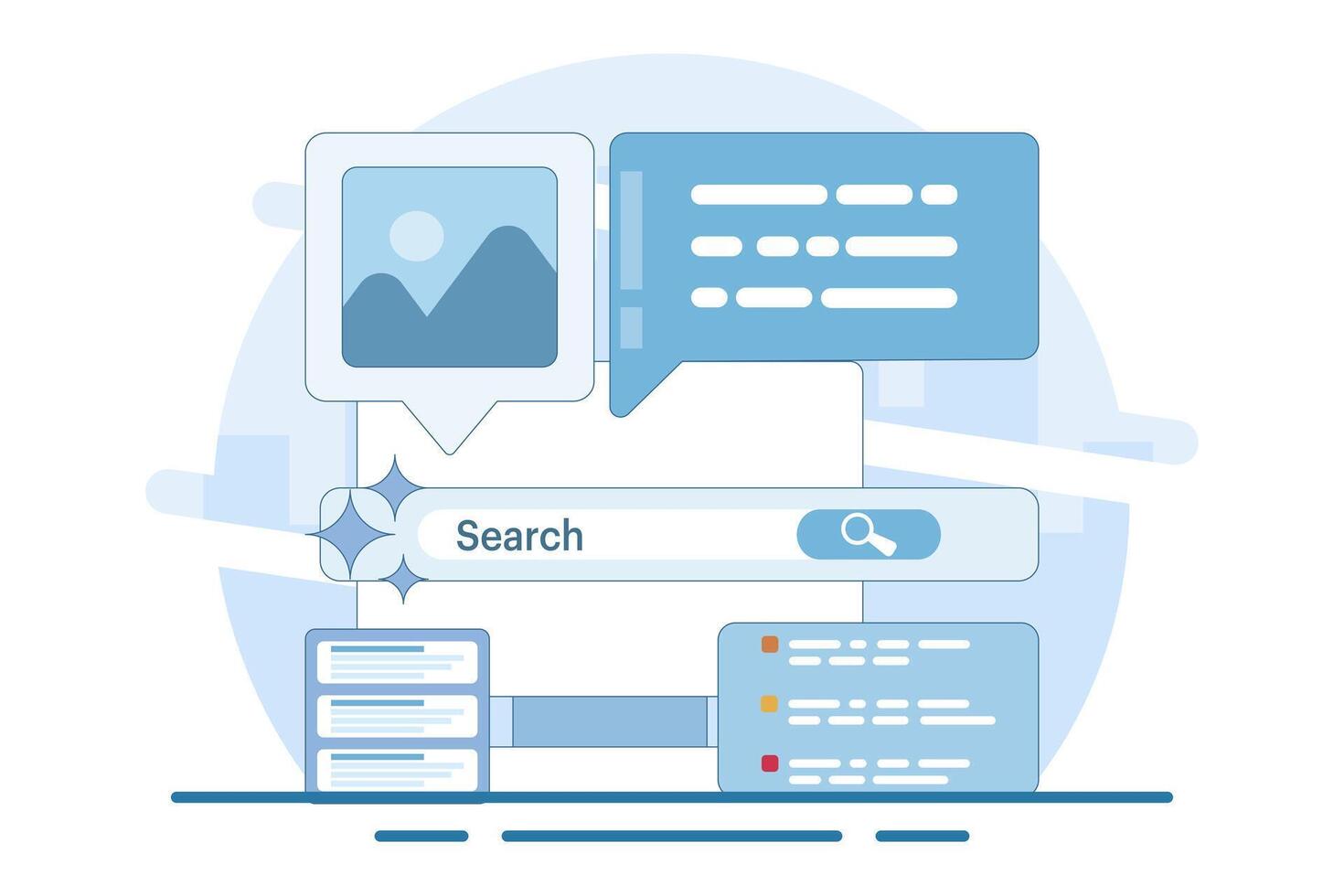 Search concept using AI, AI search technology is the background of SGE search experience. Transform online search with . Simple illustration with modern icons in the background. vector
