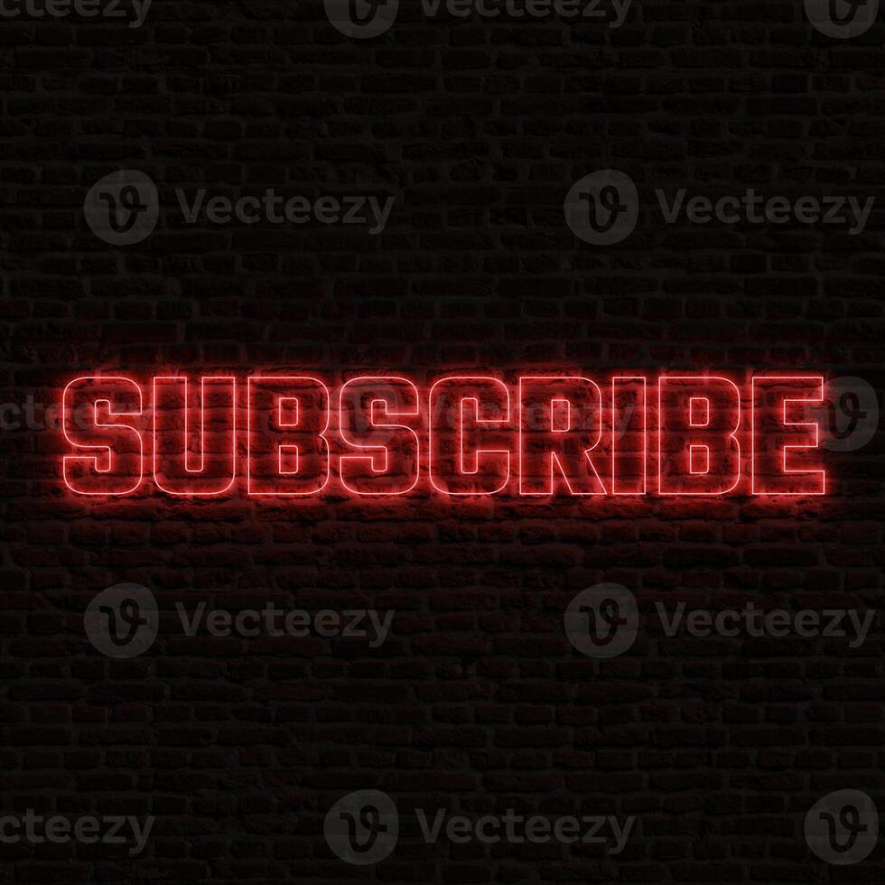 Red Subscribe neon sign With Brick Background photo