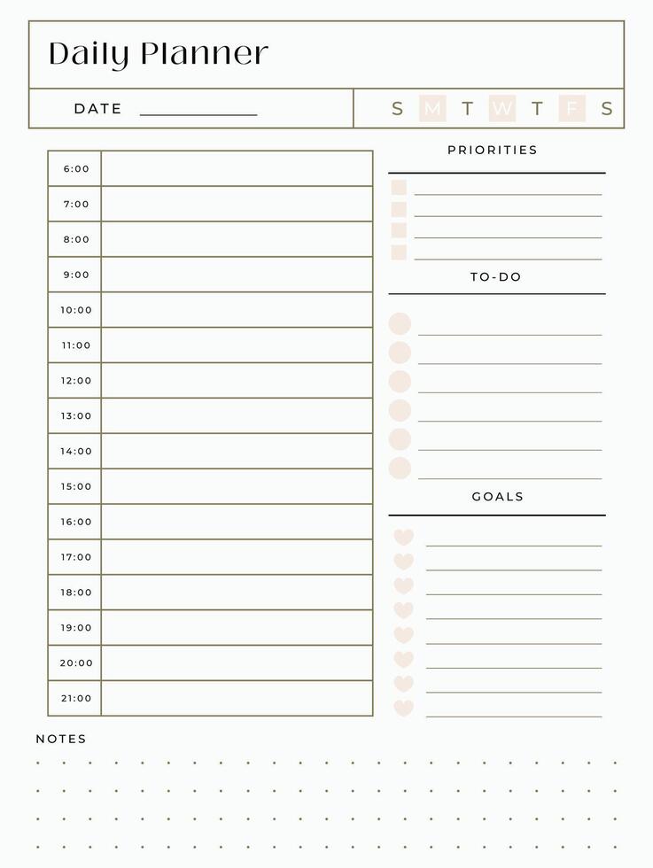 Daily Planner Template for Focused and Organized Task Management vector