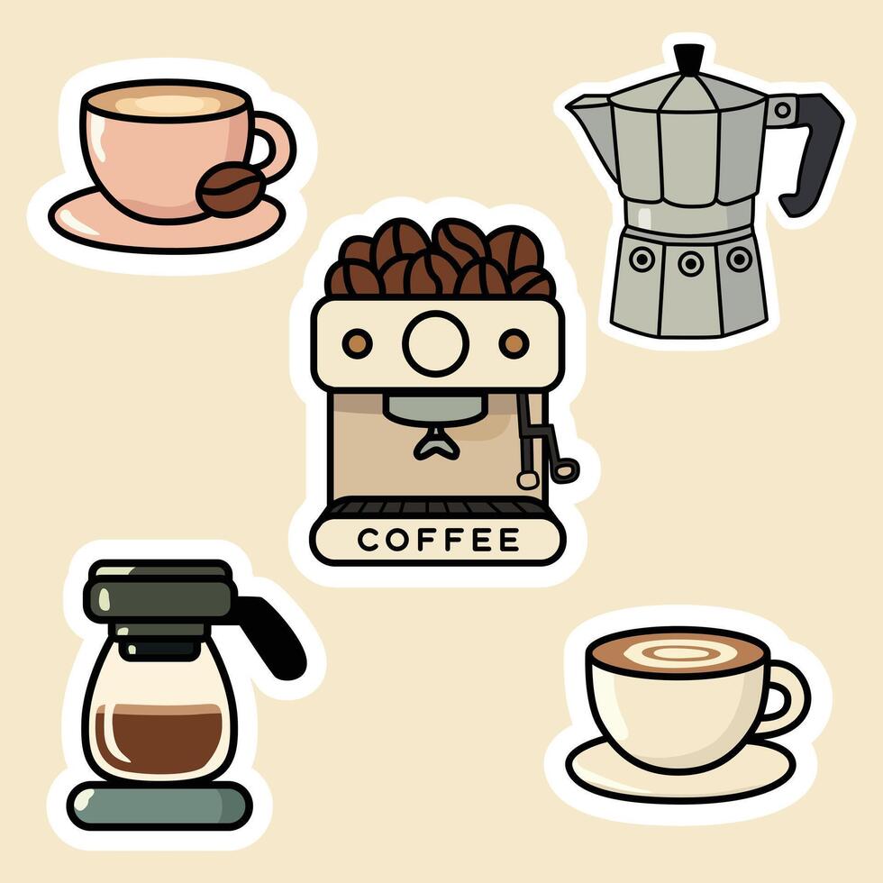 Coffee Elements Set Coffee Cups, Beans, and Accessories Illustrations vector