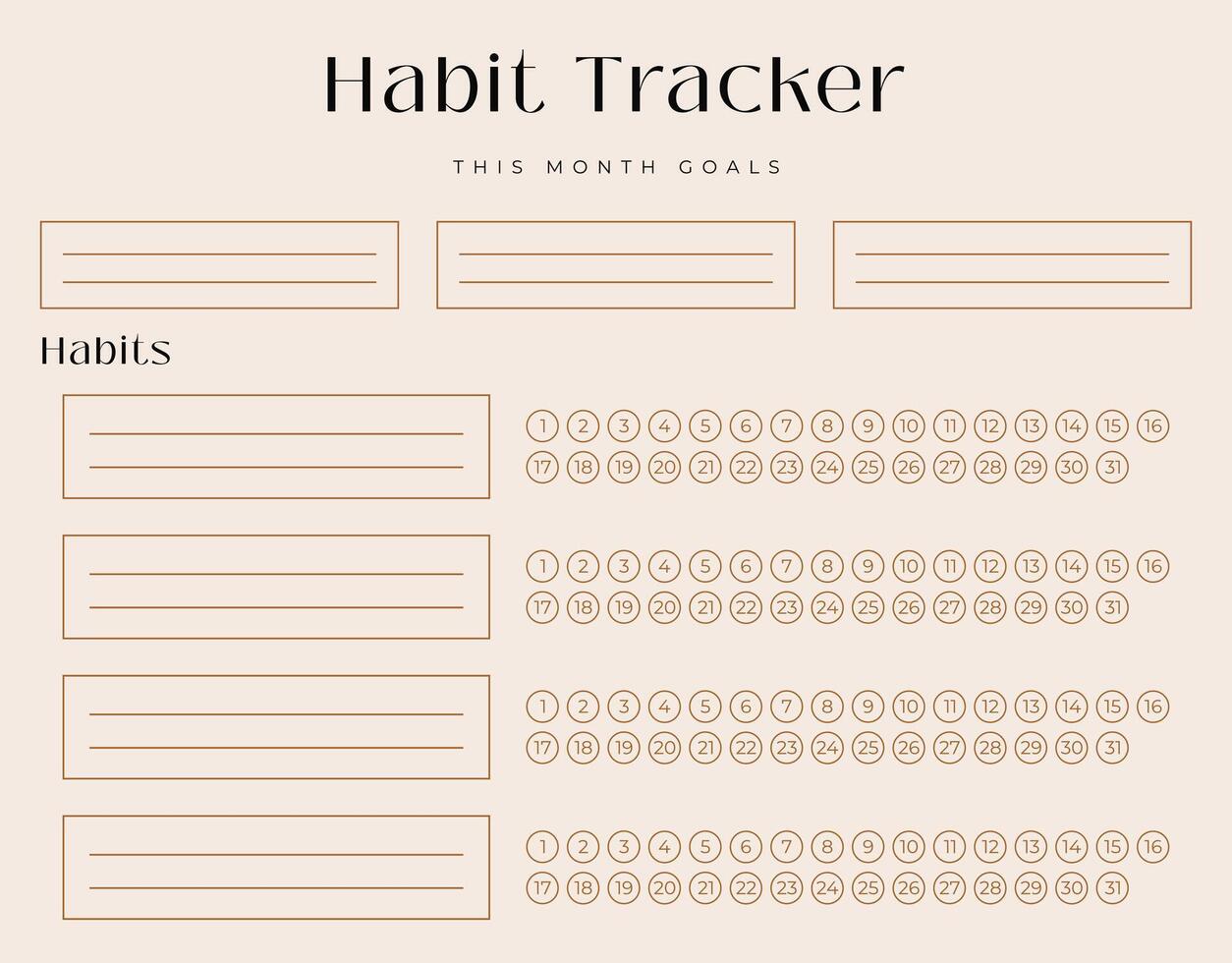 Feminine Habit Tracker Template for Balanced Living vector