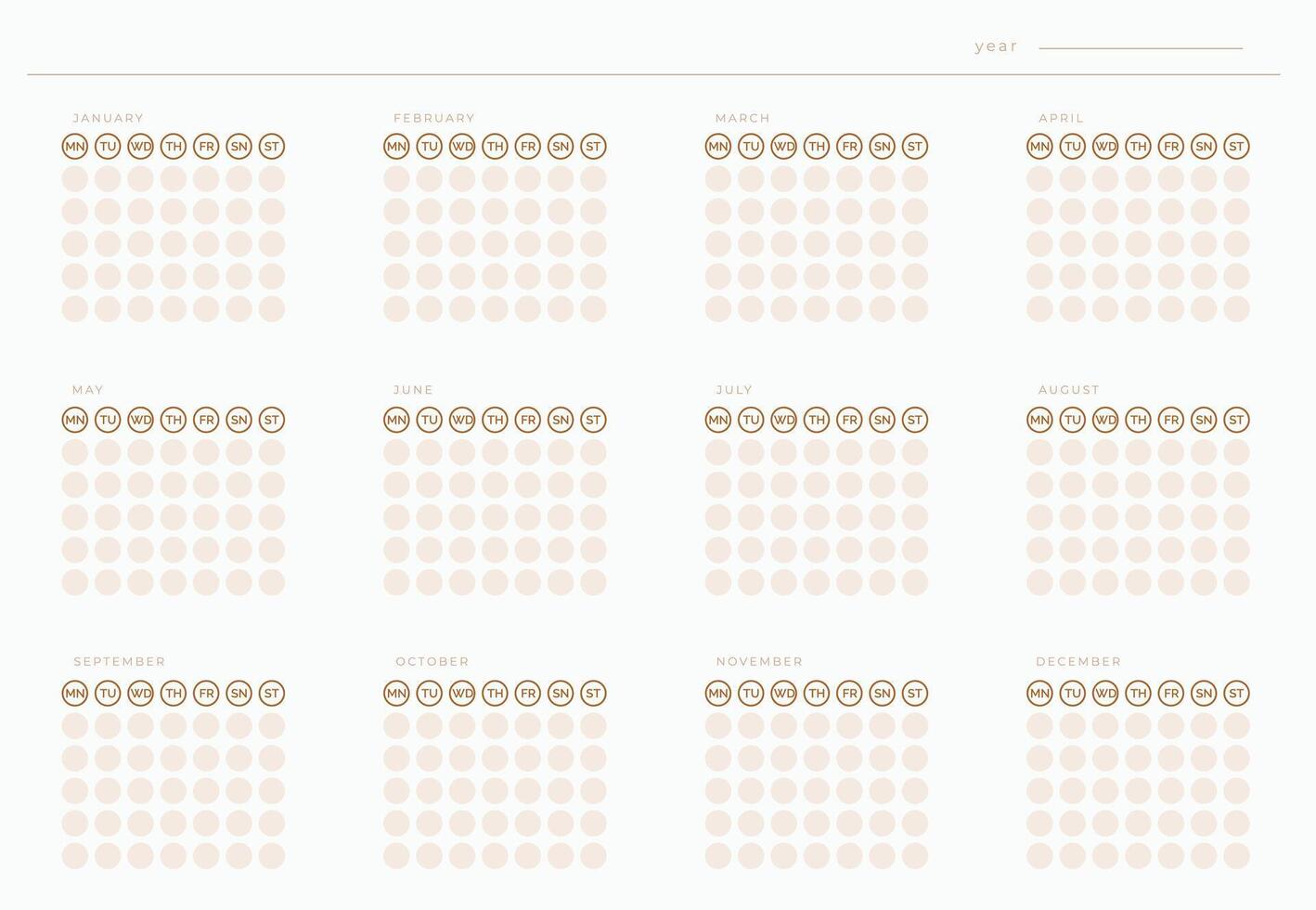 Yearly Calendar Template for Comprehensive and Organized Planning vector