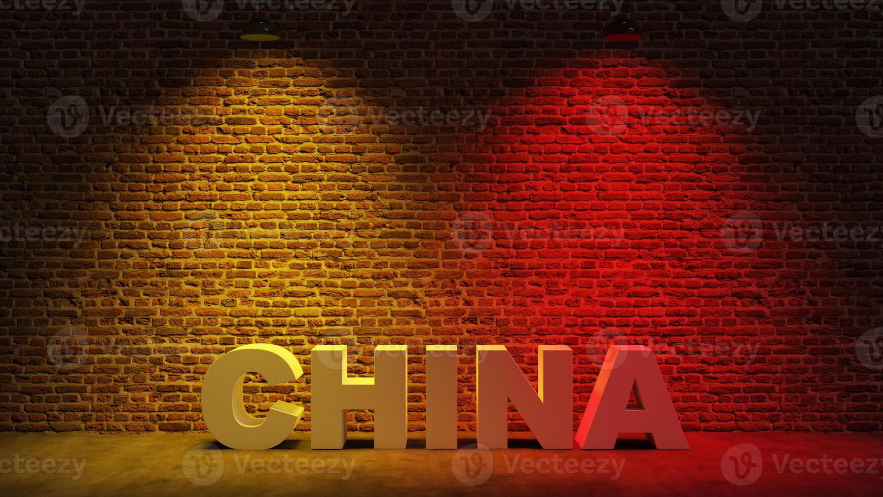 Brown brick wall background with spot lighting effect. Blue, red photo