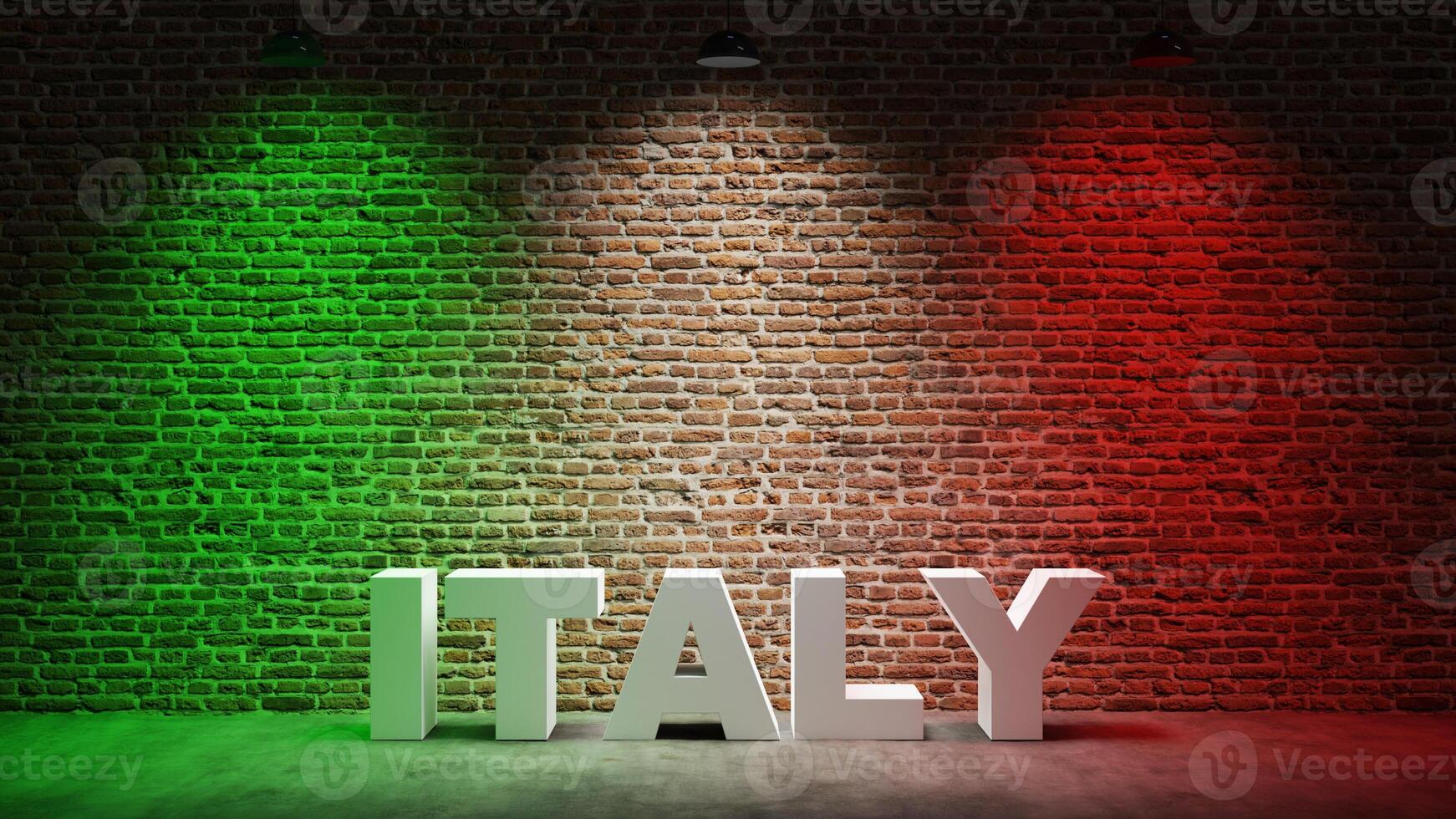 Brown brick wall background with spot lighting effect. Blue, red photo
