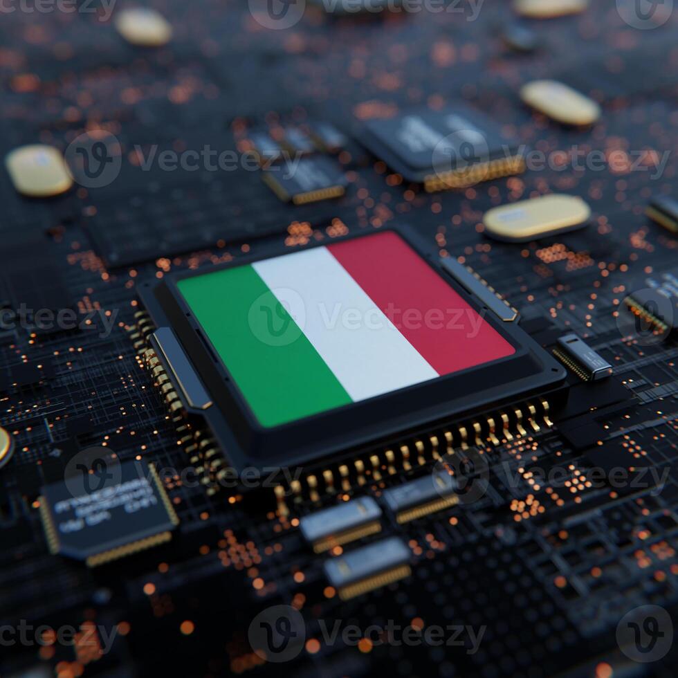 Flag of Italy on a processor, CPU or Chip photo