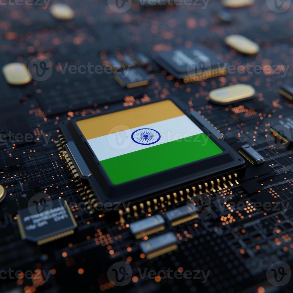 Flag of India on a processor, CPU or Chip photo