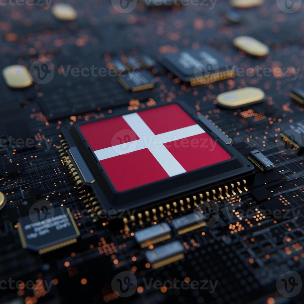 Flag of Denmark on a processor, CPU or Chip photo