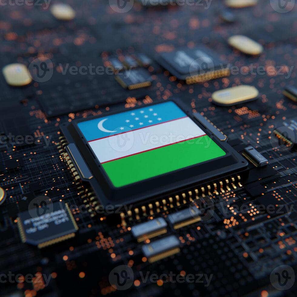 Flag of Uzbekistan on a processor, CPU or Chip photo