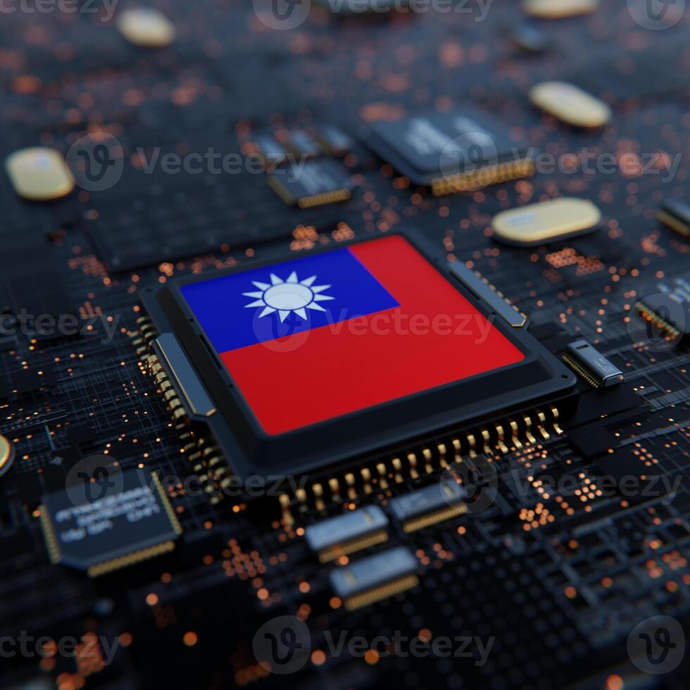 Flag of Taiwan on a processor, CPU or Chip photo