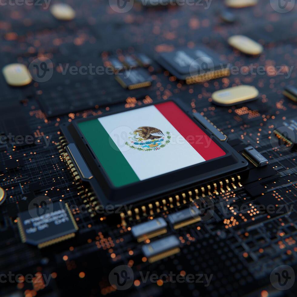 Flag of Mexico on a processor, CPU or Chip photo