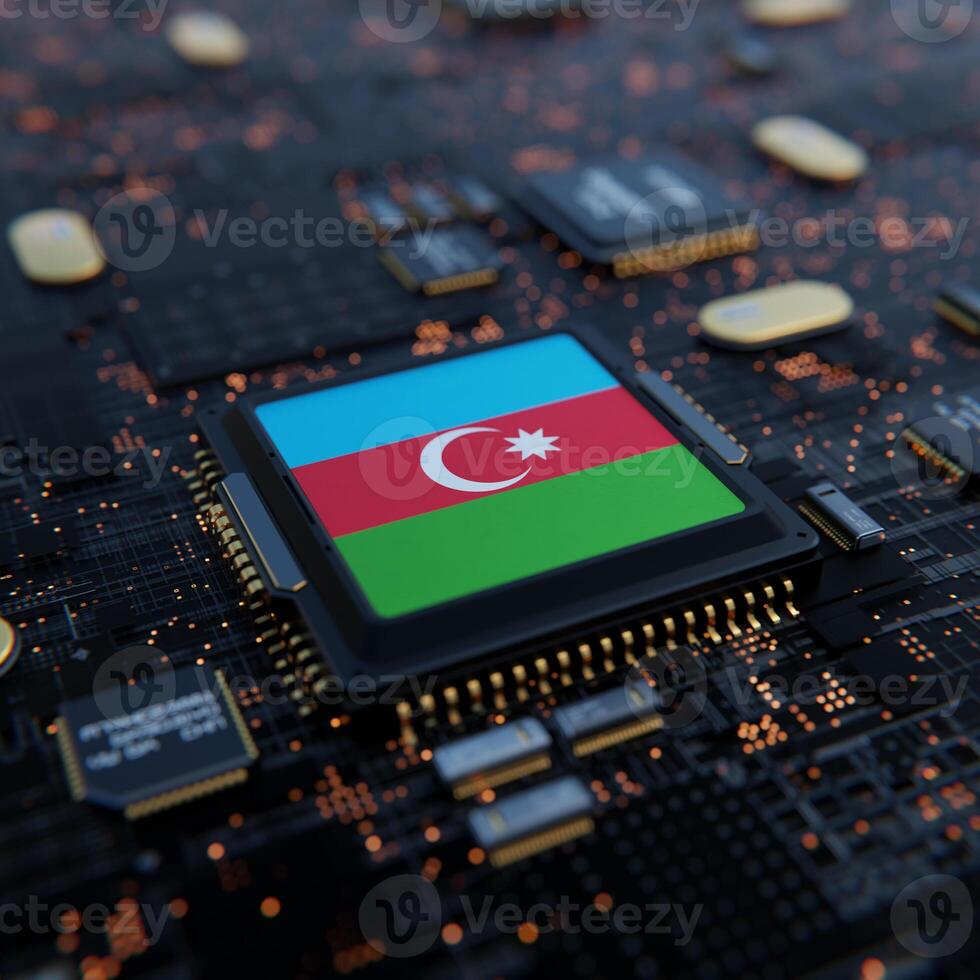 Flag of Azerbaijan on a processor, CPU or Chip photo