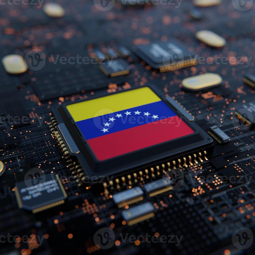 Flag of Venezuela on a processor, CPU or Chip photo