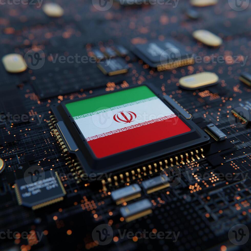 Flag of Iran on a processor, CPU or Chip photo