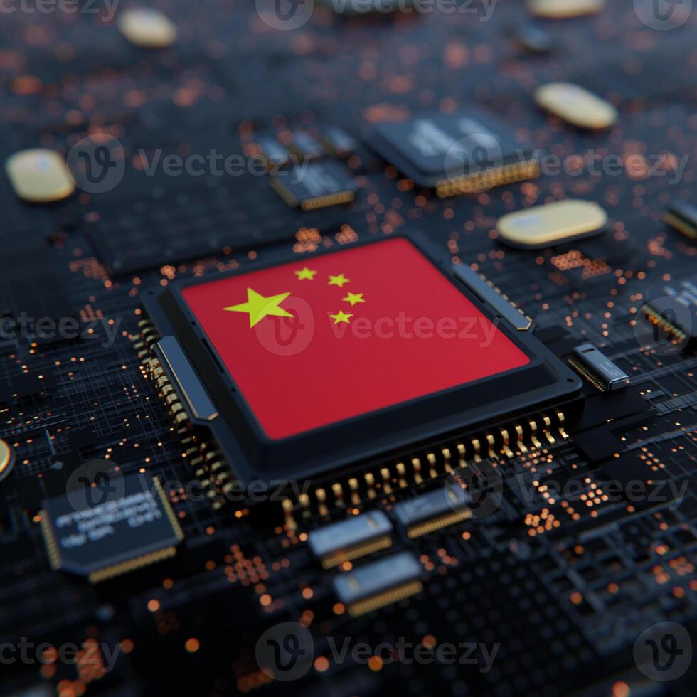 Flag of China on a processor, CPU or Chip photo
