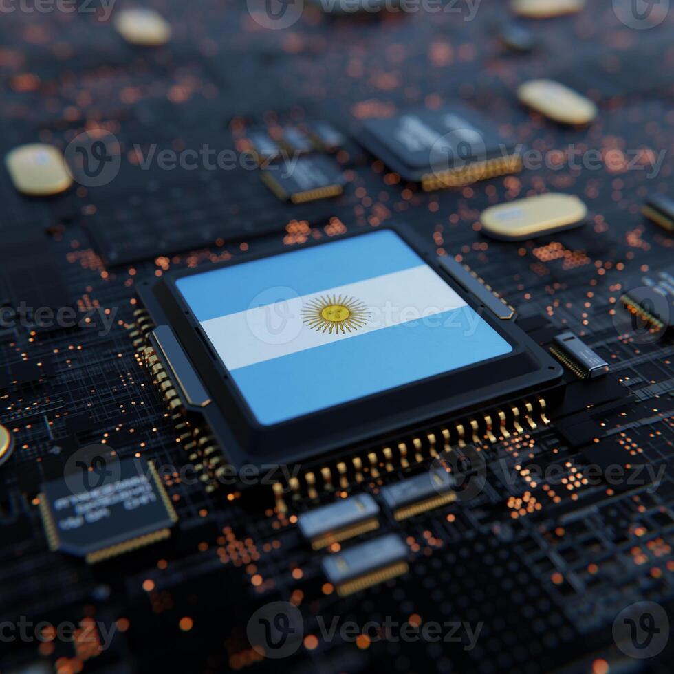 Flag of Argentina on a processor, CPU or Chip photo
