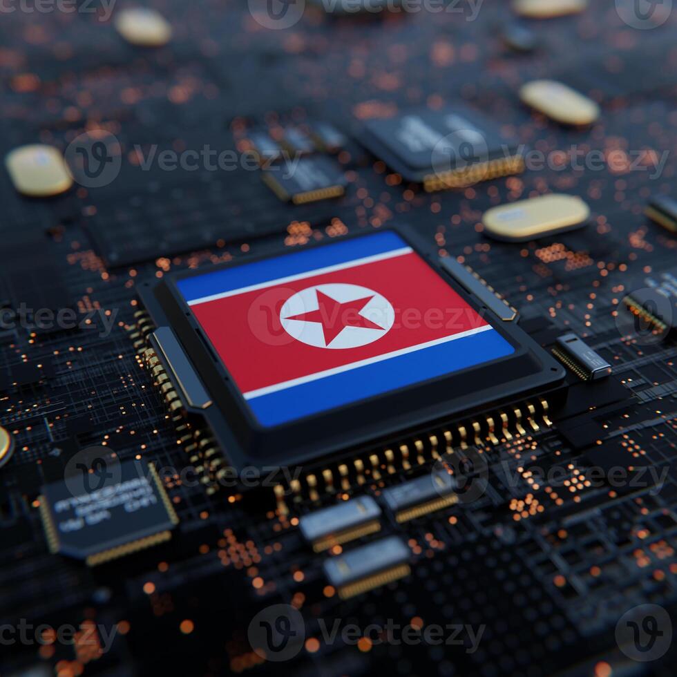 Flag of North Korea on a processor, CPU or Chip photo