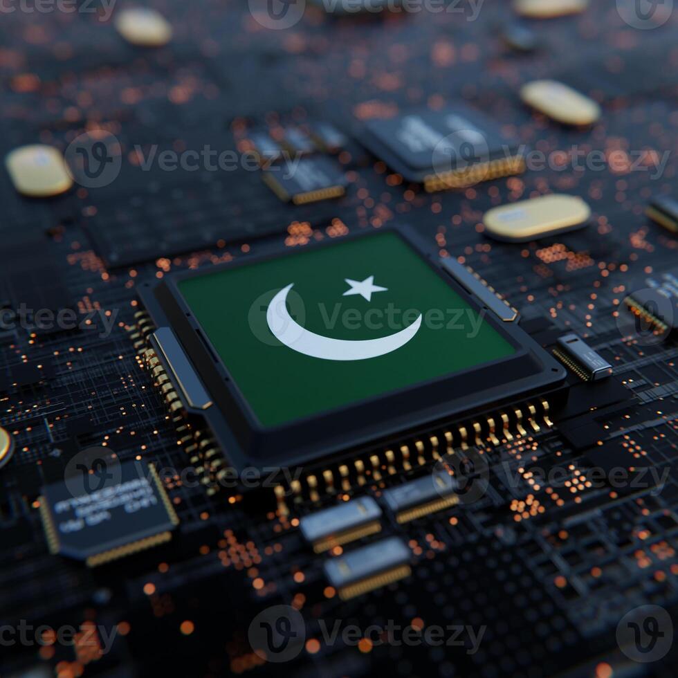 Flag of Pakistan on a processor, CPU or Chip photo
