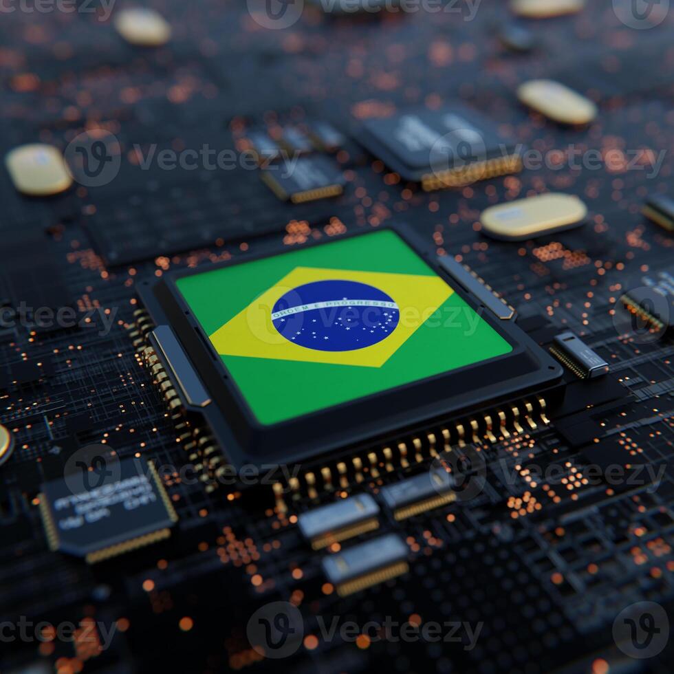 Flag of Brazil on a processor, CPU or Chip photo