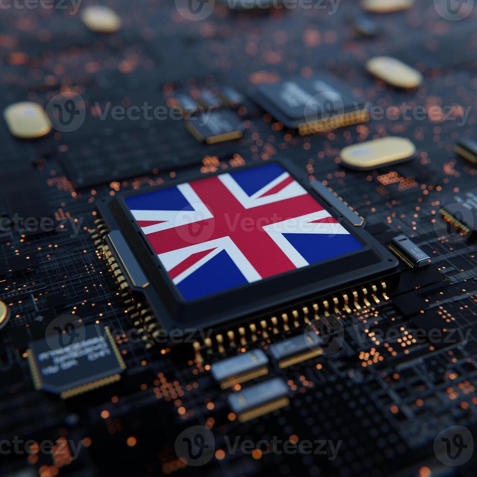 Flag of United Kingdom on a processor, CPU or Chip photo