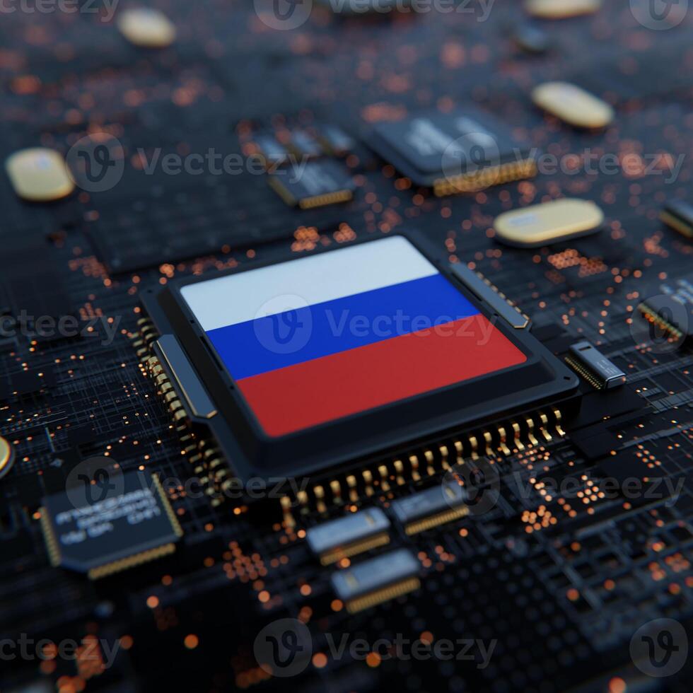 Flag of Russia on a processor, CPU or Chip photo