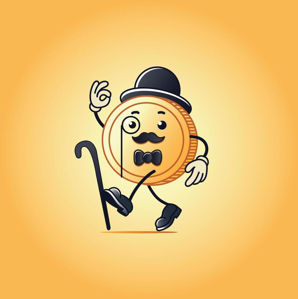g with a black hat and cane wearing gold-colored demgam shoes is good for bank mascot vector