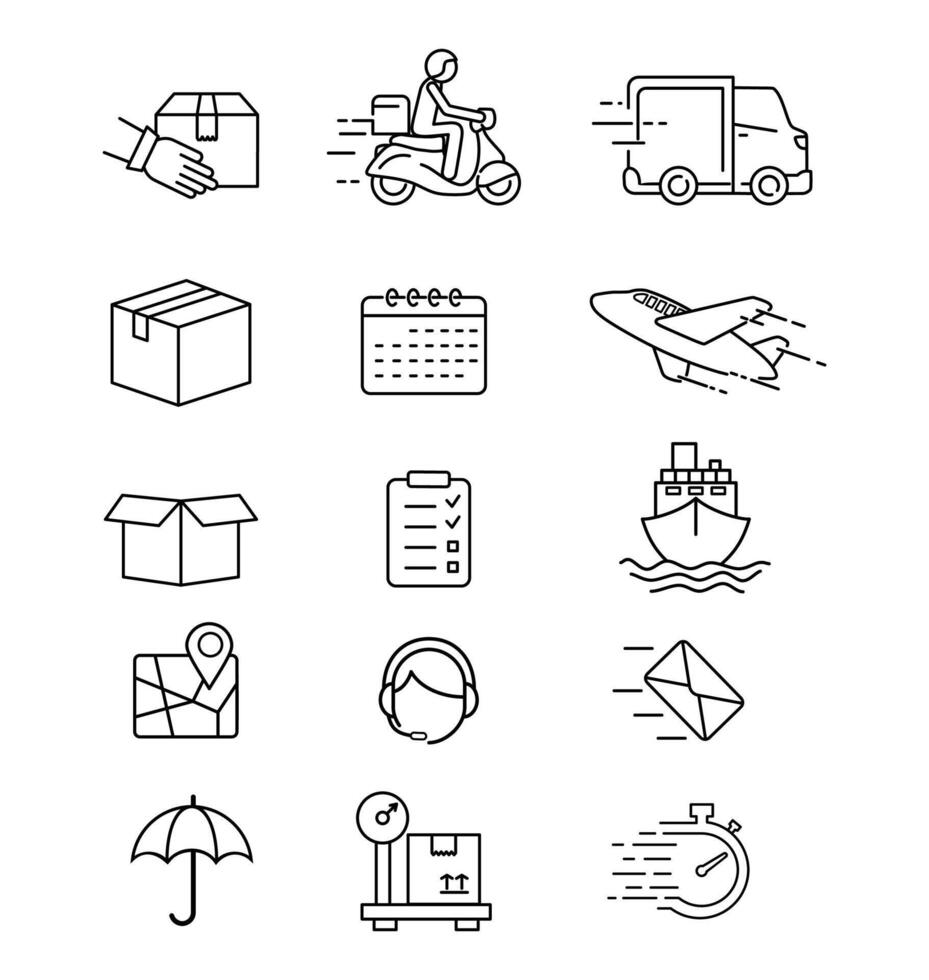 Postal delivery line icon set. Set of line icons on white background. Delivery concept. Parcel, package, post office. Can be used for topics like shipping, transporting, delivery vector