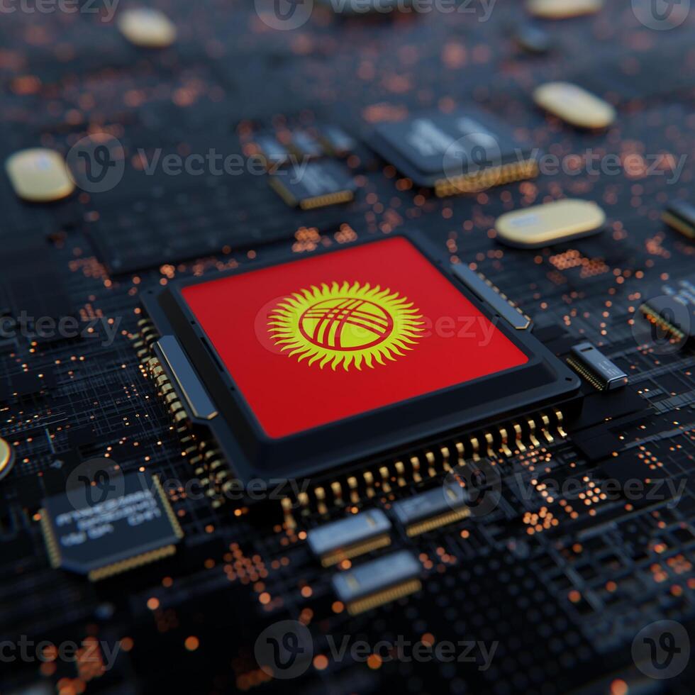 Flag of Kyrgyzstan on a processor, CPU or Chip photo