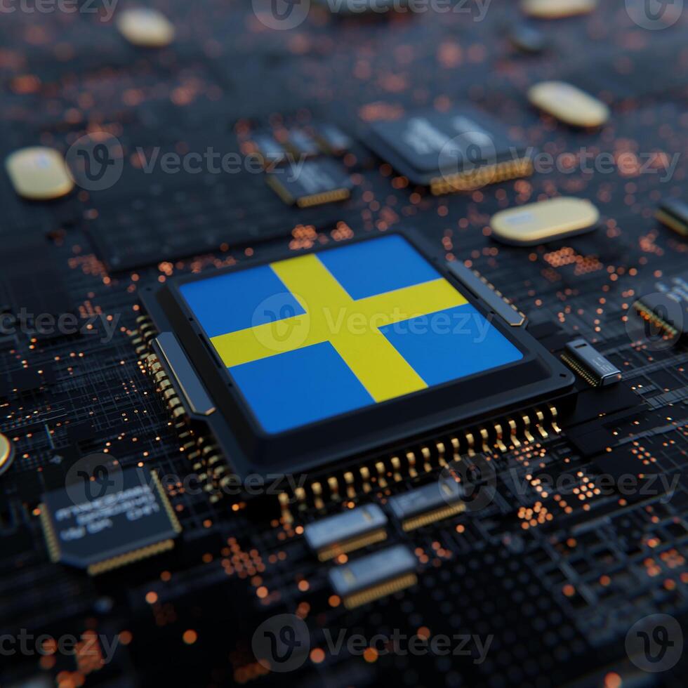 Flag of Sweden on a processor, CPU or Chip photo