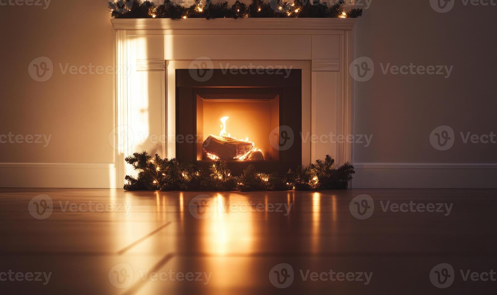 A fireplace with a log burning in it photo