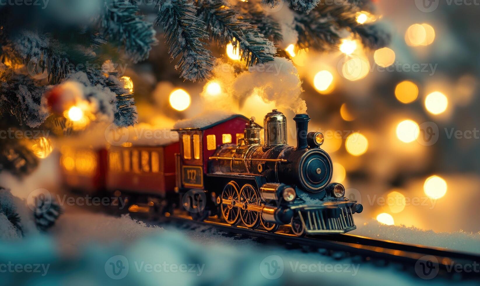 A train is on a track with snow on the ground photo