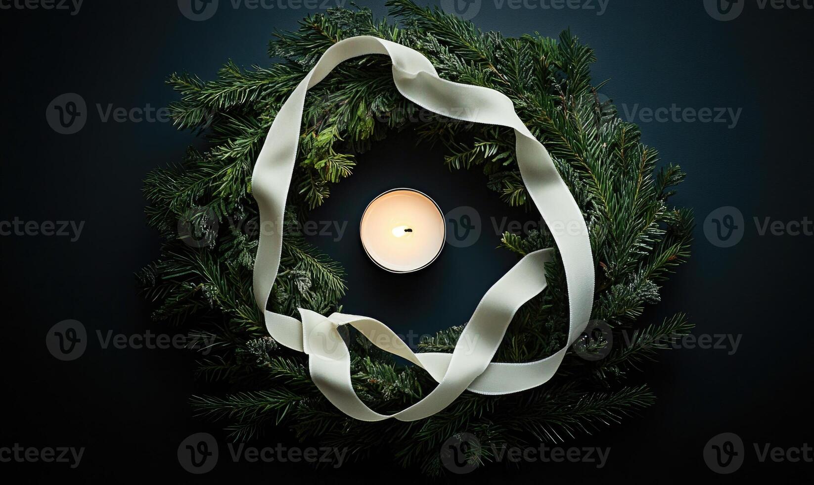 A wreath with a candle in the center photo
