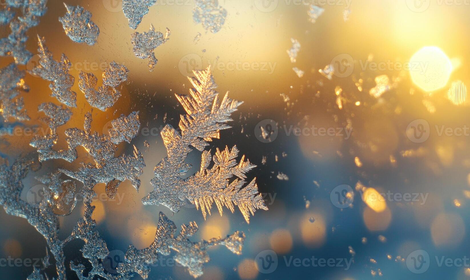 A frosty window pane with a snowflake design photo