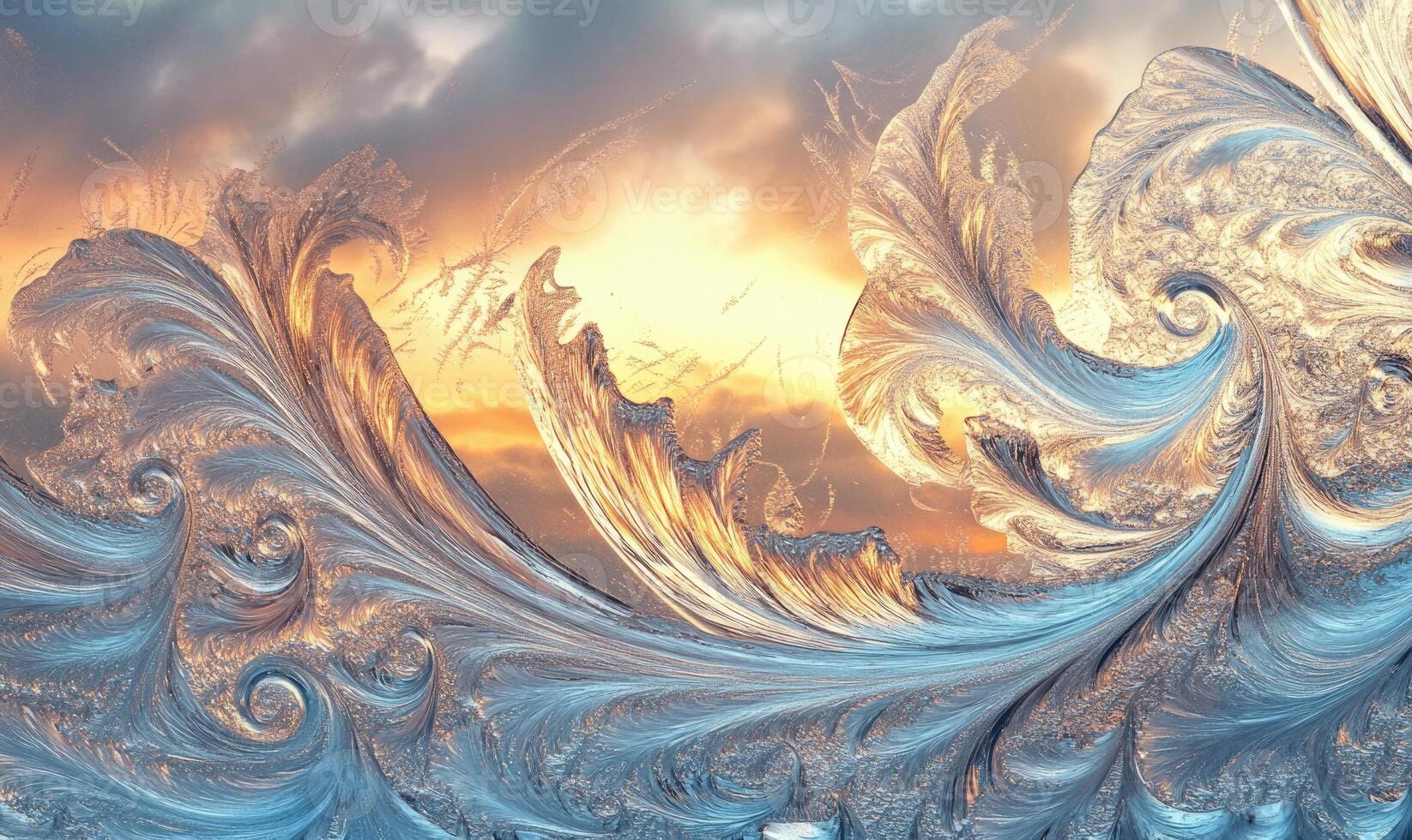A frozen wave with a sunset in the background photo