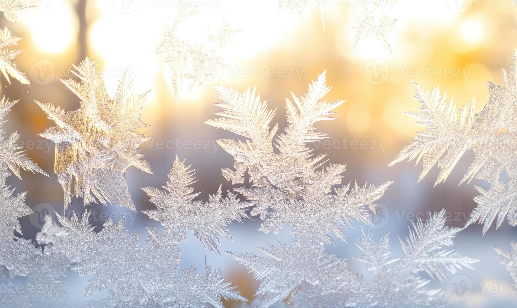 A frosty window pane with snowflake designs photo
