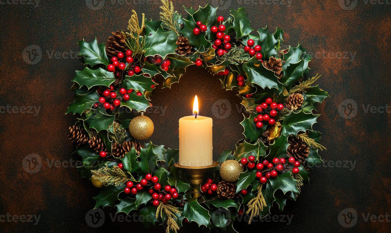 A wreath with a candle in the center photo