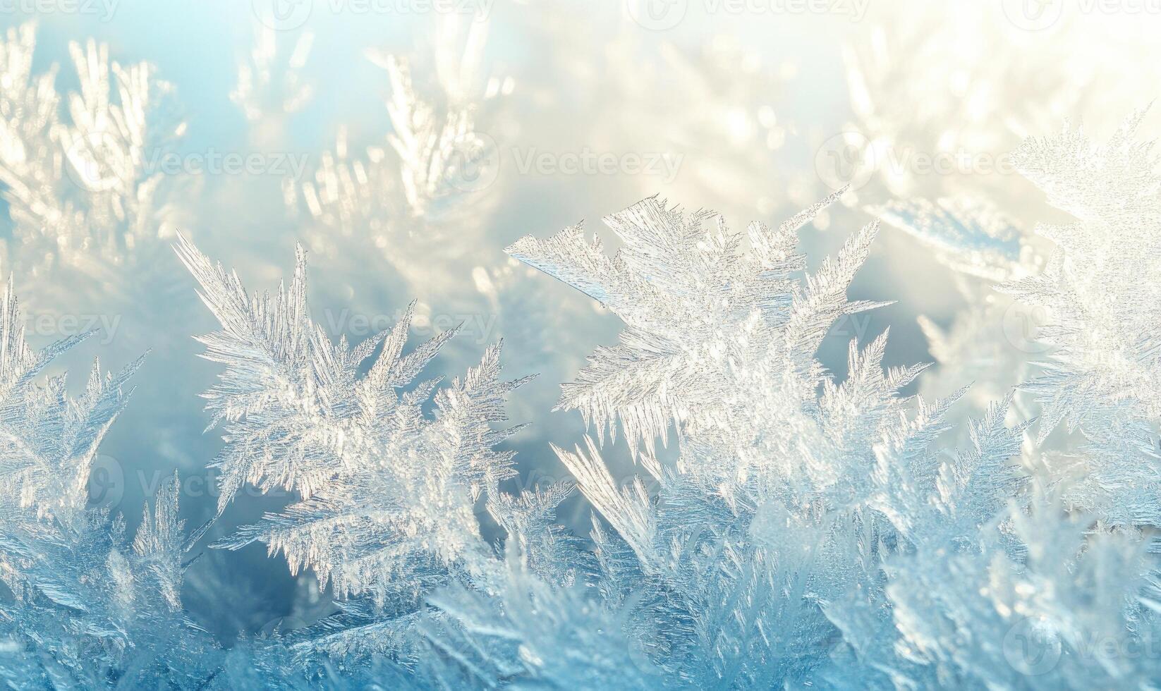 A close up of snowflakes with a blue and white background photo